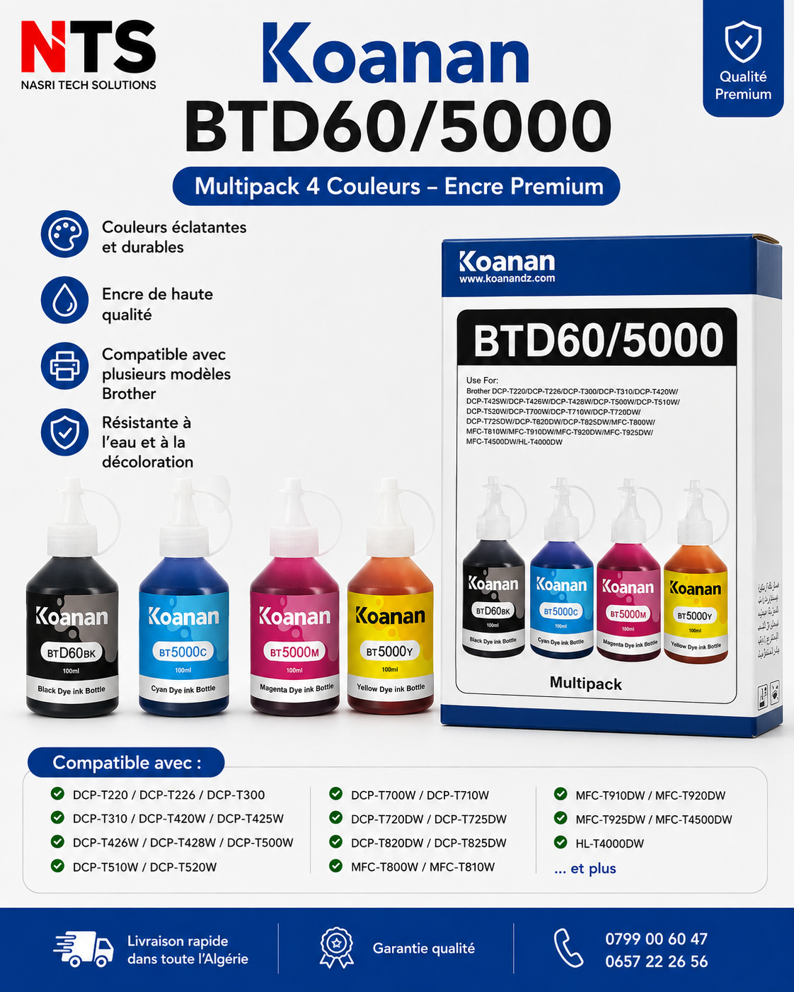 Encre Koanan BTD60/BT5000 Multipack BK/C/M/Y